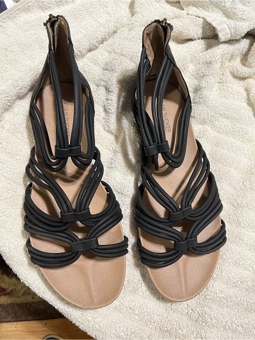 Adam Tucker Black Strappy Flat Sandals - Women's 8.5